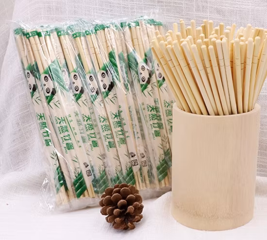 Pauzinhos redondos descartáveis ​​de bambu natural com pacote de papel