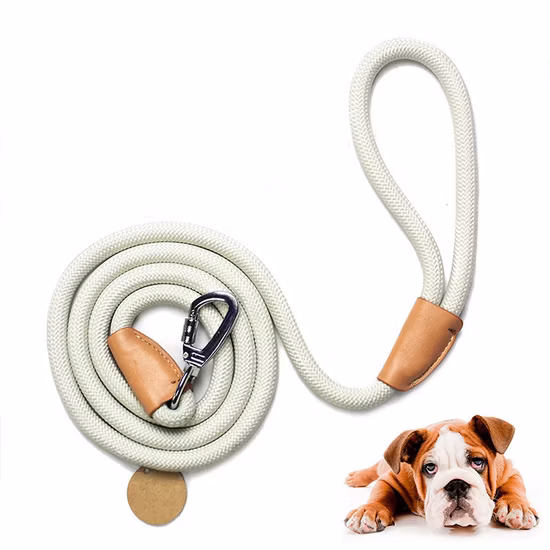 Trela ​​deslizante para cães de estimação, trela para escalada de montanha, corda reforçada com conexão de alfaiate de couro, fecho prateado resistente